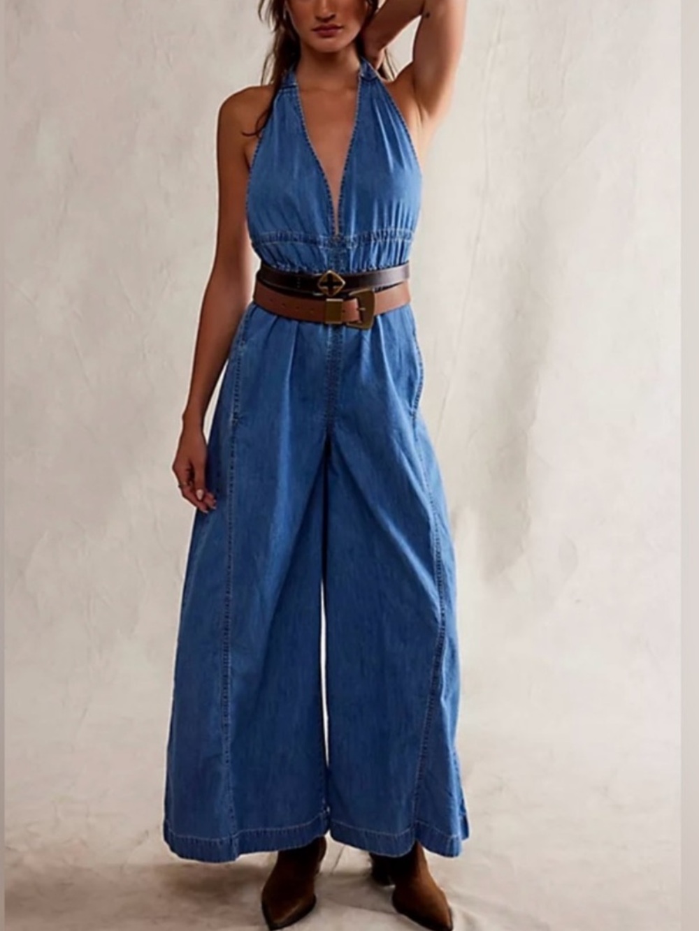NWOT Free People We the Free Sunrays One Piece Denim Jumpsuit